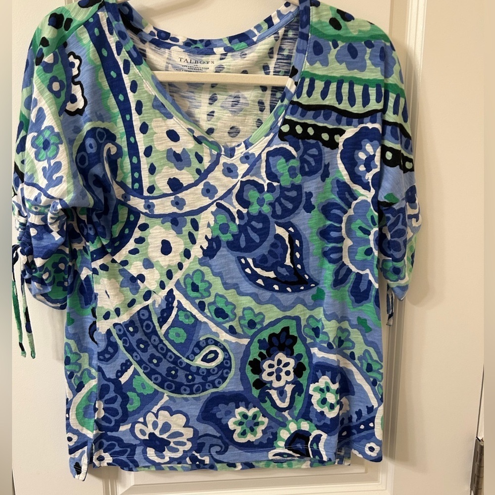 Talbots Blue and Green Patterned Top